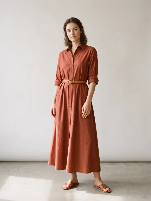 Vestido camisero terracota